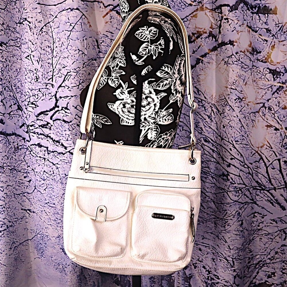 CREAM FAUX LEATHER CROSSBODY BAG Jaclyn Smith Medium Ivory Y2K